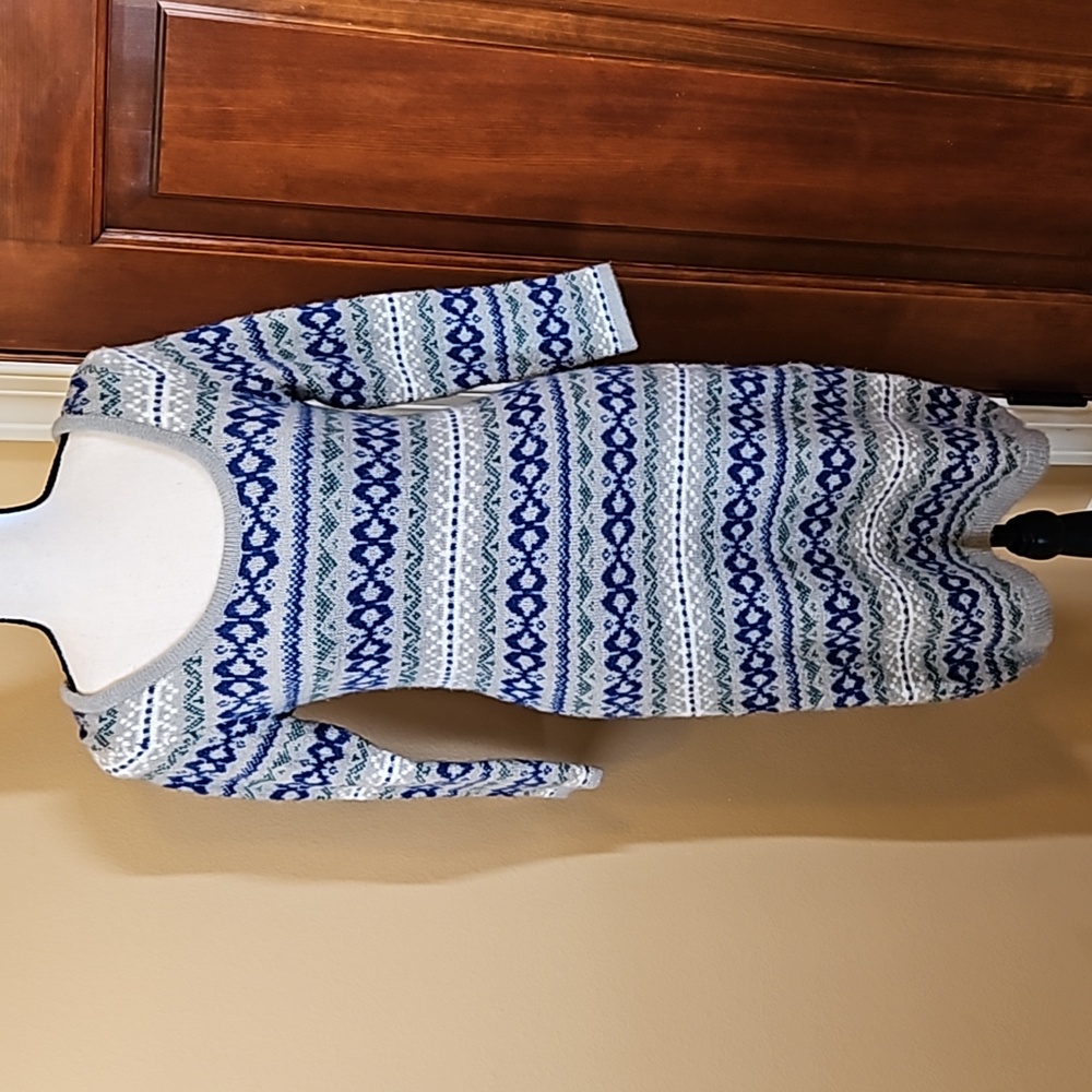 JESSICA SIMPSON SWEATER DRESS S SMALL GREEN BLUE GRAY WHITE